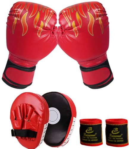 Kinder Boxhandschuhe und Box Pratzen Set für 3-10 Jahre,Kids Boxing Gloves,Boxhandschuhe Kinder Set,3-in-1 Box Handschuhe Jungen,Punchinghandschuhe für Jungen und Mädchen (Schwarz)