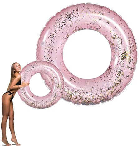 Bouée Piscine Gonflable Enfant Paillettes Rose Poudré, 90cm Bouée de Natation,Anneau de Natation Gonflable Enfant,PVC Bouée Piscine Épaisse Garçon et Fille Pour Les Fêtes D'été Sur La Plage La Piscine