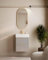 Mueble Baño Suspendido a Pared Fondo Reducido | 2 Cajones con Lavabo Cerámico | Moka Mate Tirador Oro | 50cm