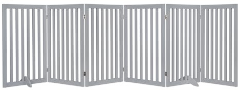 unipaws 306 cm Extra Wide Pet Gate, Free Standing Dog Gate for Doorways, Foldable Safety Gate & Room Divider, Wooden Puppy Playpen, Expandable Dog Barrier for The House, Indoor Use (91cm H, Grey)