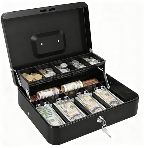 Jinfanshurich Geldkassette abschließbar mit Münzzählbrett – Kleine tragbare Geldkassette/Kasse 30x24x9 cm für Haushalt, Büro, Veranstaltung
