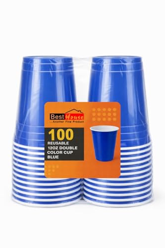 BH | Blue Party Cups | 12oz | 350ml | 100-Pack | Reusable Blue Plastic Cup | BPA Free | Recyclable Drinking Cups | for Party, Events, Everyday, Christmas, Games, Wedding and Picnics - by Best House