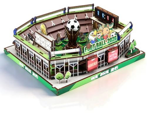 Eirolace Fußball WM 2026 Stadion-Puzzle, Fußballstadion Puzzle Modell mit 167 Teilen, 3D Fußball Holzpuzzle Geschenk für Erwachsene Fans(19,2 x 17 x 9 cm)