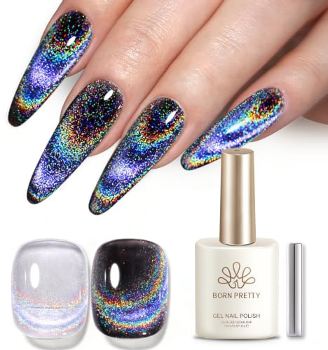 BORN PRETTY Cat Magnetic Eye Gel Nail Polish 15ml Silver Grey Glitter | Includes magnet tool. Soak-off formula, cured by UV/LED lamp. Salon-quality iridescent shimmer effect.