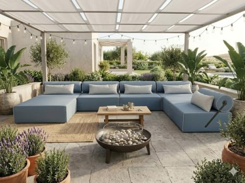 TRADA Gartensofa Bali XXL - Wetterfeste Balkonmöbel & Lounge Sofa Außen - Moderne Outdoor Couch für Garten - Balkon & Terrasse - Blau