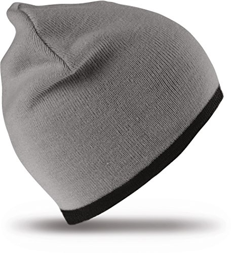 Result Headwear Unisex Gestrickte Wende-Mütze mit kontrastfarbenem Abschluss RC046X Grey/Black