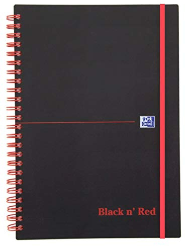 Oxford 400047655 Spiralbuch Black n' Red DIN A5 liniert flexibler Deckel 70 Blatt schwarz/rot Notizblock Schreibblock Collegeblock