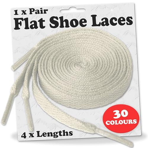 Shoe Laces Flat Coloured Trainers Hi-tops Football Boots Hiking Laces Shoelaces New Suitable for all brands including Nike Adidas Converse Puma Vans (150cm, Off White)…