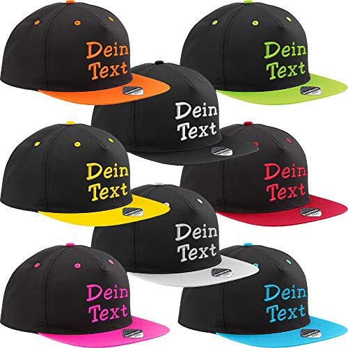 Snapback Cap bestickt mit Wunschtext Name Stickerei Basecap (Black / Yellow)