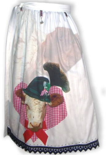 Schürzenliesl, Designer Dirndl Schürze Motiv Kuh, Strass, Baumwollspitze ca.70cm