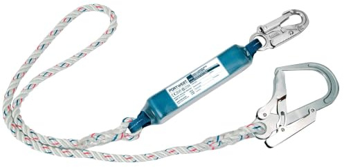 Portwest FP23 Single 1.8m Lanyard With Shock Absorber | White, One Size, CE Certified, EN 354, EN 355, EN 362, UKCA, 52mm Scaffolding Hook Opening
