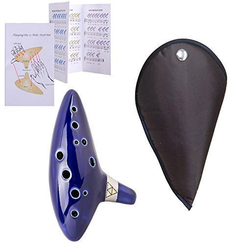 greententljs Ocarina de tiempo de cerámica Ocarina, 12 agujero horno con cerámica alto C Legend of Zelda Ocarina Flauta con libro de canciones libre bolsa protectora y cuerda ideal para principiantes y The Legend Of Zelda ventiladores (azul)