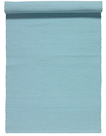 LINUM Uni Dekoratives Tischläufer für Esstisch 45x150 cm, 100% Gerippte Baumwolle, Maschinenwaschbar, Helles Himmelblau