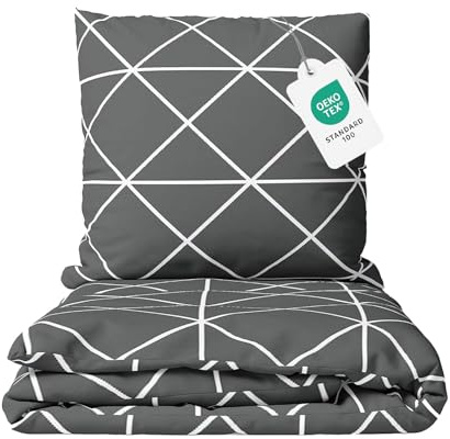 Class Home Collection Bettwäsche 155x220 Baumwolle 2 teilig Renforce Bettwäsche-Set mit Reißverschluss Triangle Anthrazi
