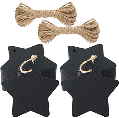 jijAcraft Geschenkanhänger Weihnachten Stern Anhänger Kraftpapier Etiketten, 100 Stück Geschenkanhänger Kraftpapier Weihnachten Tags mit Jute-Schnur, für Weihnachtsgeschenke Dekoration (Schwarz)