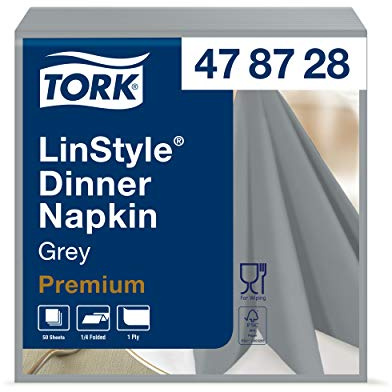 Tork LinStyle Serviette Dinner grise, pliage 1/4 1 pli, 39 cm x 39 cm, 12 x 50 serviettes, 478728