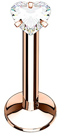 Piersando Piercing Stab Stecker Edelstahl Herz mit Kristall für Lippen Lippe Labret Lippenpiercing Ohr Tragus Ohrpiercing Helix Nase Intim Rosegold 6mm Herz