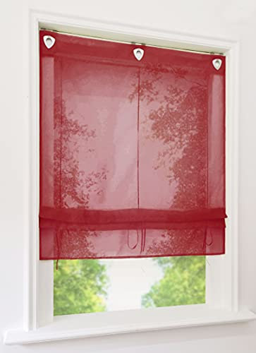 1er-Pack Raffrollo mit U-Haken Weiß Transparent Voile Ösenrollo Vorhang (BxH 80x130cm, Weinrot)