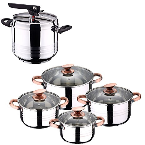 San Ignacio Kochtopf-Set, 7 l + Akku für Küche, 8 Stück, Edelstahl, verchromt