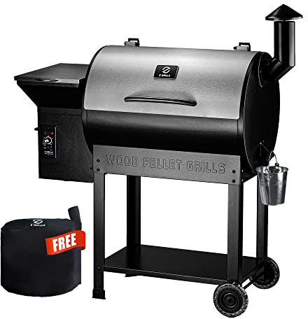 Z GRILLS Wood Pellet Smoker Grill, 8 in 1 BBQ Grill with Auto Temperature Control, 697 sq in Cooking Area for Backyard, Patio and Outdoor Cooking, 7002E, Sliver