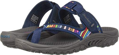 Skechers Femme Reggae-Mad Swag-Toe Thong Woven Sandal, Bleu Marine, 37.5 EU