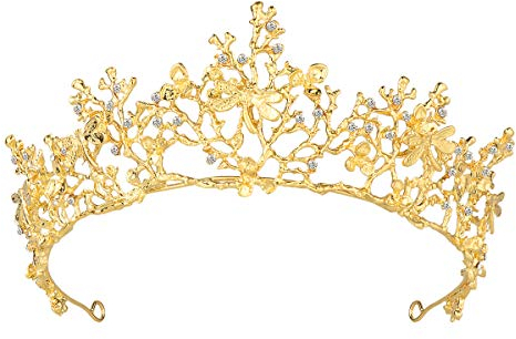 Braut Kopfschmuck Barock Tiara Golden Dragonfly Kristall Strass Vintage Hochzeit Tiara Königin Prinzessin Krone für Hochzeit Geburtstag Party gefallen (Golden)
