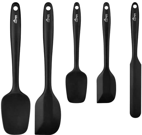 Hotec Food Grade Silicone Spatulas Spoons Set Kitchen Utensils for Baking, Cooking, and Mixing High Heat Resistant Rubber Spatula, Non Stick Dishwasher Safe BPA-Free Black