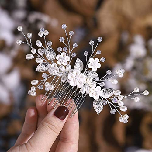 Edary mariée mariage peigne à cheveux feuille avec perles accessoires de cheveux pièces de cheveux de pour les femmes et les filles