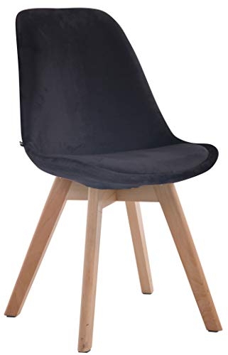 CLP Retrostuhl Borneo Samt Mit Hochwertiger Polsterung I Lehnstuhl mit robustem Holzgestell I Sitzhöhe: 47 cm, Farbe:schwarz, Gestell Farbe:Gestellfarbe Natura