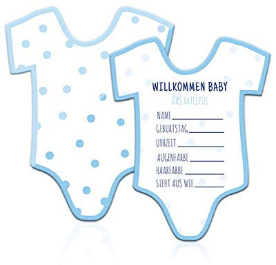 Friendly Fox Babyparty Spiel, Ratespiel Babyparty Junge, Willkommen Baby Junge, 12 Baby-Party Karten zum Ausfüllen