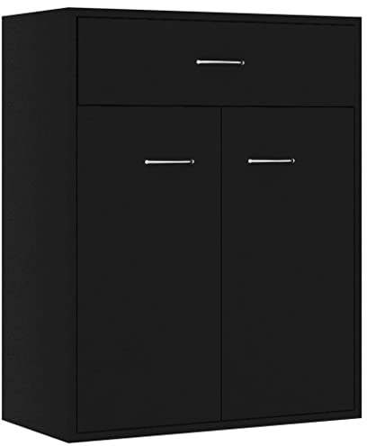 vidaXL Aparador de Almacenaje Almacenamiento Auxiliar Cajonera Organizador para Hogar Mueble Servicio de Buffet de Contrachapada Negro 60x30x75 cm