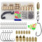 Fishing Sinkers Set with Brass Sinker Weights Jig Hooks Swivel Ring Connector Assorted Tackles Texas Rig Kit for Freshwater Saltwater Bass Fishing (80pcs/box)