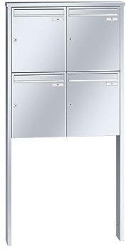 RENZ/Tetro / 4er Freistehende Briefkastenanlage Standbriefkasten / V4A-Edelstahl/Volumen 23 L/zum Einbetonieren/Dein-Briefkasten.de