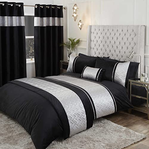 Rapport Home Capri Silver Velvet Duvet Cover Set - Single Size (135x200cm) with 1 Pillowcase (50x75cm) - Luxurious Soft Bedding for Elegant Bedroom Decor