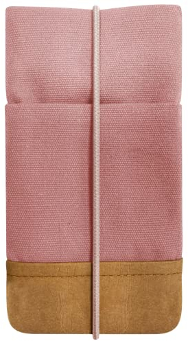 Kuratist Handy Tasche - Moin - Kompatibel z.B. mit iPhone 15/14/13 Pro Max & Plus Modellen Handgefertigt aus Baumwoll-Canvas/Papierleder – Smartphone Hülle mit Verschluss – Uni Pink