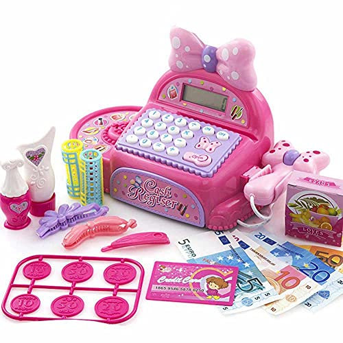 BAKAJI Registratore di Cassa Giocattolo Bambini Luci e Suoni con Cassetto Soldi Apribile Scanner Accessori Capelli e Bellezza Giochi Imitazione Supermercato Dimensione 14 x 12 x 26 cm