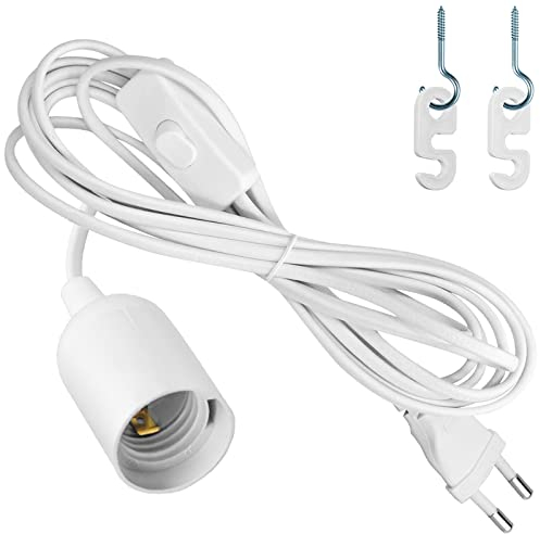 ALFFREUDE Porte Lampe E27 Suspension 3,5m Douille E27 avec Fil Câble pour Lampe de Sel avec Câble D'alimentation Prise Changer blanc