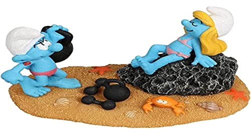 Smurfs AquaDella Aqua Della, Schlumpfine und Stark, 16,2 x 9,6 x 9,3 cm, sehr detailliert und aus Polyesterharz, ungiftig und pH-neutral, für Süß- und Salzwasseraquarien