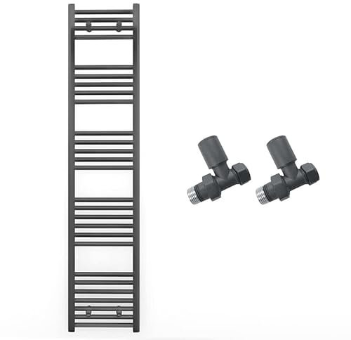 Myhomeware 300mm Wide Straight Anthracite Grey Heated Bathroom Towel Rail Radiator With Valves For Central Heating UK (With Straight Valves, 300 x 1600 mm (h))