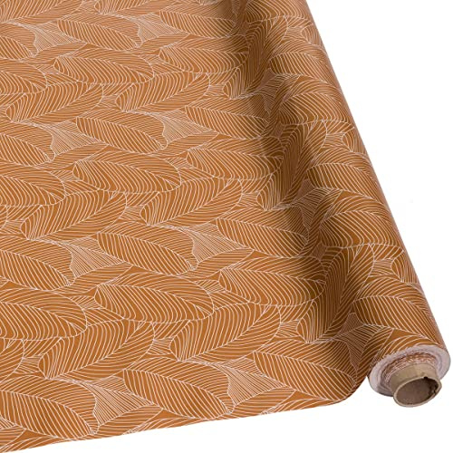 DéVa Wachstuchtischdecke Blätter orange in 1,4m Breite (Meterware) - PVC Wachstuch - Outdoor und Indoor Tischdecke