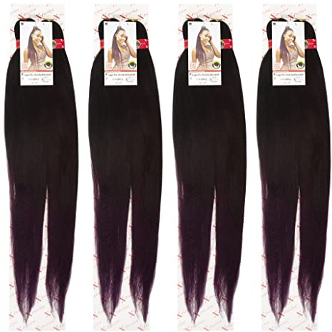 T1/Purple 60 INCH XPRESSION LAGOS BRAID PRE-PULLED/PRE-STRETCHED Hair Extension, 60” 2 In A Pack (Colour T1/Purple; Black/Purple Mix), Heat Resistant, Tangle Free