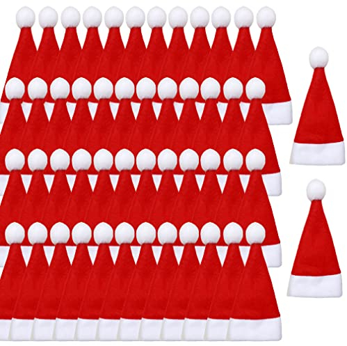 AstarFavor 50 Stücke Kleine Weihnachtsmütze,Weihnachten Besteckhalter,Kleine Nikolausmütze,Weihnachtsmann Besteckbeutel,Weihnachtsdekoration