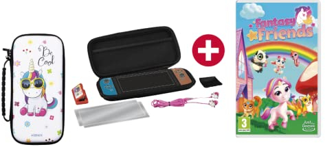 Konix Unik Pack Gaming Starter Kit + Fantasy Friends Nintendo Switch, Switch Lite und Switch OLED - Hülle - Spielebox - Gehärtetes Glas - Kopfhörer