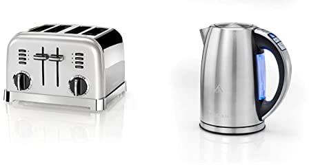 CUISINART Toaster, 1800 W, Gris Perle CPT180SE & CPK17E Bouilloire digitale multi-température, variable 85-100°C, LCD, acier inoxydable brossé, 3000 W, 1.7L