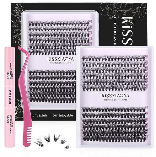Individual Eyelashes Kit, 240 Pcs 20D+40D 9-14mm 0.07D Curl Mixed DIY Individual Cluster Lashes with Lash Bond & Seal and Applicator,Cluster Eyelash Starter Kit(9-14mm Mix 20D+40D Eyelashes kit)