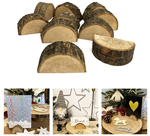 Oblique Unique® Tischkartenhalter 10 Stk. halbrund aus Holz Kartenhalter Deko Hochzeit Geburtstag Taufe Kommunion Party Weihnachten Weihnachtsdeko