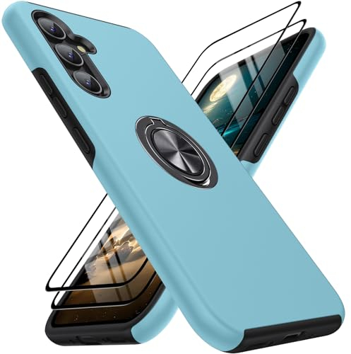 KOVASIA Coque de téléphone pour Samsung A54 5G avec Lot de 2 protecteurs d'écran, Coque de téléphone A54 5G avec Anneau à 360° et béquille magnétique Antichoc A54-6,4 (TPU + PC, Bleu foncé)