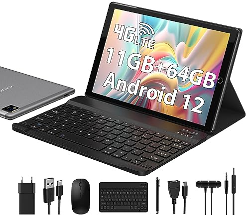 YOTOPT U10 Tablet 10 Zoll 4G LTE und WiFi, Android 12.0 Octa-Core Tablet, 4GB RAM, 64GB ROM(1 TB Erweiterbar), FHD smart Screen, 5MP+8MP, Mit Tastatur und Maus etc, GPS/Bluetooth/Face ID (Grau)