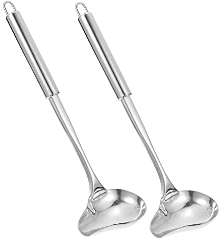 Saucenlöffel Edelstahl Schöpflöffel Schöpfkellen Soßenlöffel mit Ausgießer Silber Soßenkelle Spiegelglänzend 30cm für Dressings Suppensoßen Bratensoßen(2 Stück)