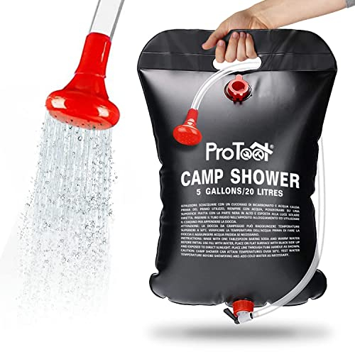 Bolsa de Ducha Solar de Camping 20L, calefacción Solar, Bolsa de Agua Portátil Calentar, Ducha portátil de Acampada Escalada, Tubo extraíble alcachofa Manguera y Cabezal, Senderismo y Aire Libre